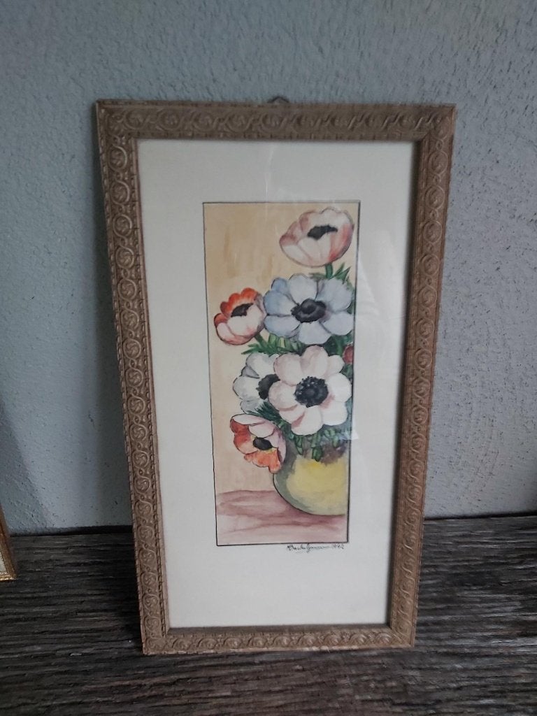 Mooie bloemen aquarel Gesigneerd Backeljauw 1942, ingelijst, Ophalen of Verzenden