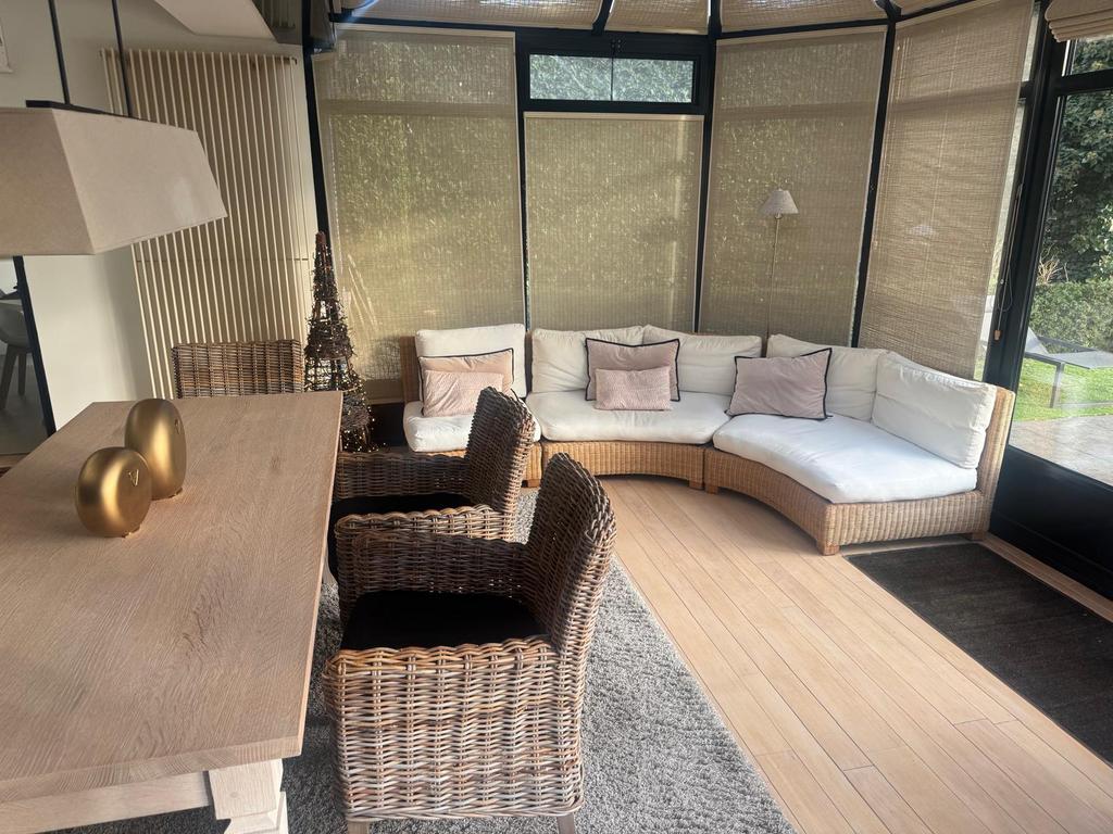 Stijlvolle rotan loungezetel met hoekelement en poef, 125 cm ou plus, Osier ou Rotin, Enlèvement, Autres formes