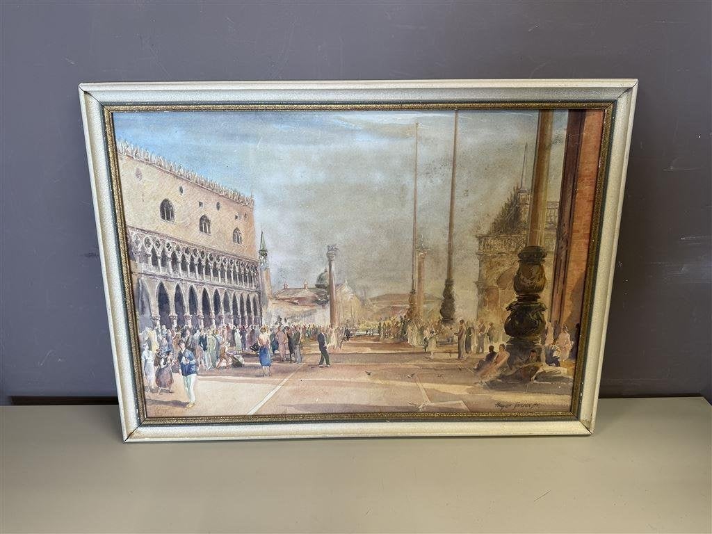 aquarelschilderij Venetië, gesigneerd schilderij, Antiek en Kunst, Ophalen of Verzenden, Gesigneerd