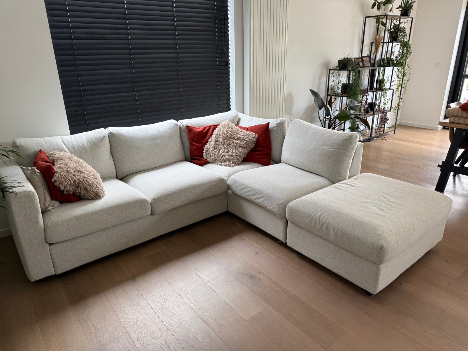Beige hoeksalon te koop, Huis en Inrichting, Zetels | Complete zithoeken, Ophalen, Zo goed als nieuw, Stof, Modern
