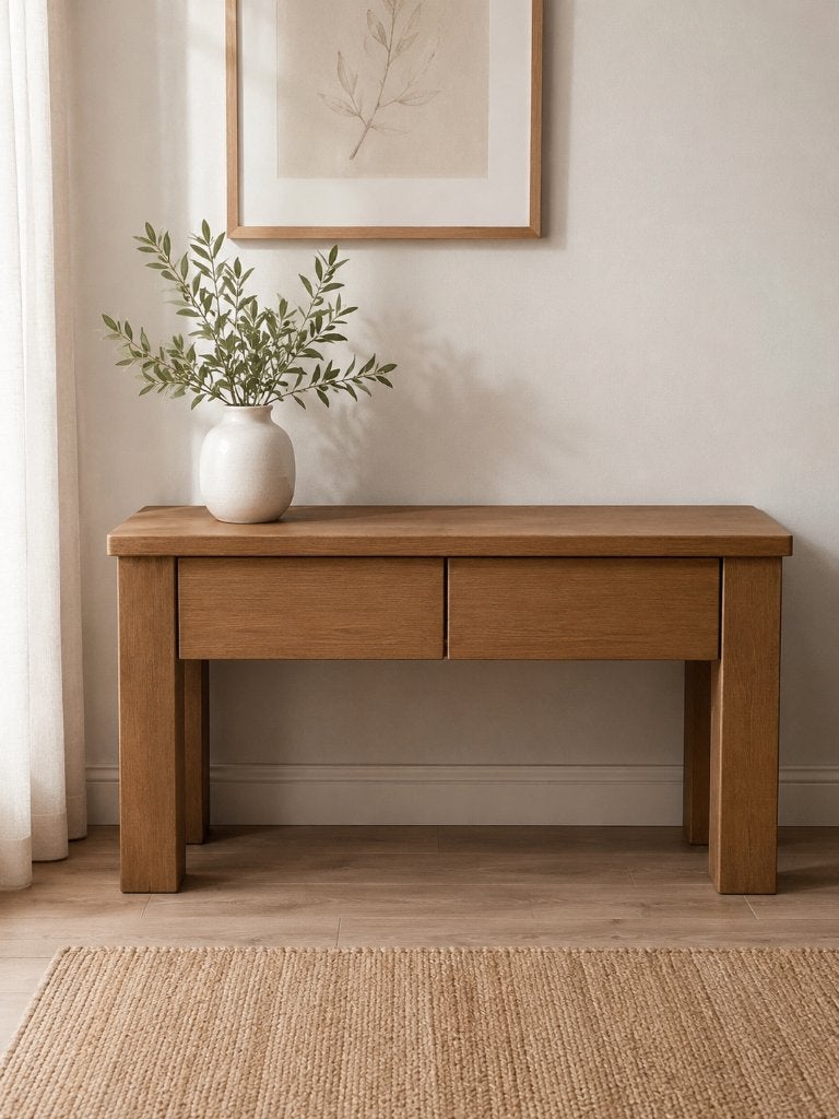 houten sidetable / haltafel met 2 laden, Ophalen, Zo goed als nieuw