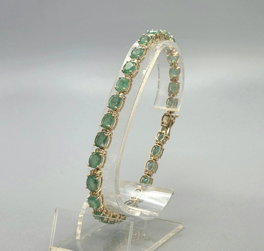 Bracelet vintage en or avec émeraude et diamants. 2026/565, Bijoux, Sacs & Beauté, Enlèvement ou Envoi, Comme neuf, Or, Vert
