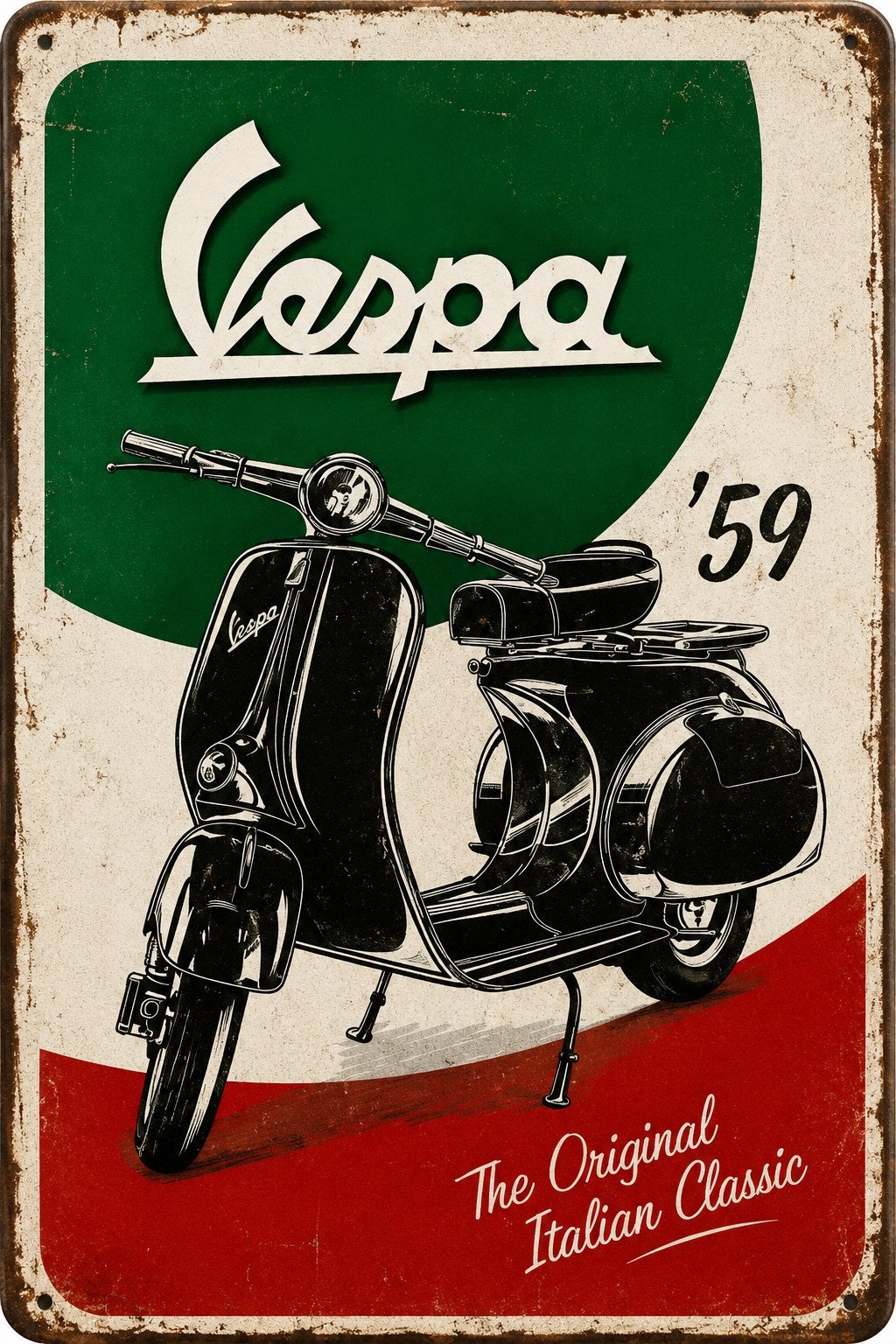 Panneau en métal Vespa 1959 - mancave vintage rétro, Enlèvement ou Envoi, Neuf, Panneau publicitaire