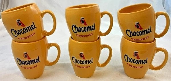 Chocomel de enige echte Keramiek Mokken Set 6 Stuks Geel, Huis en Inrichting, Overige merken, Verzenden, Keramiek, Mok
