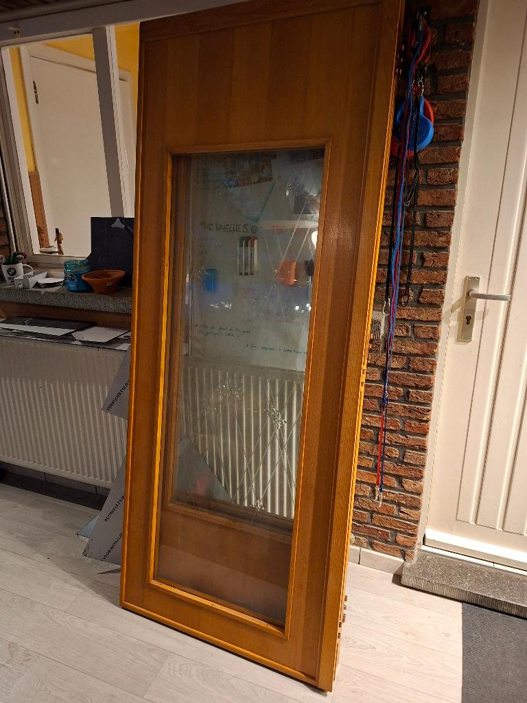 Drie luik houten deuren met geslepen glas, Ophalen, Gebruikt, 80 tot 100 cm, Binnendeur