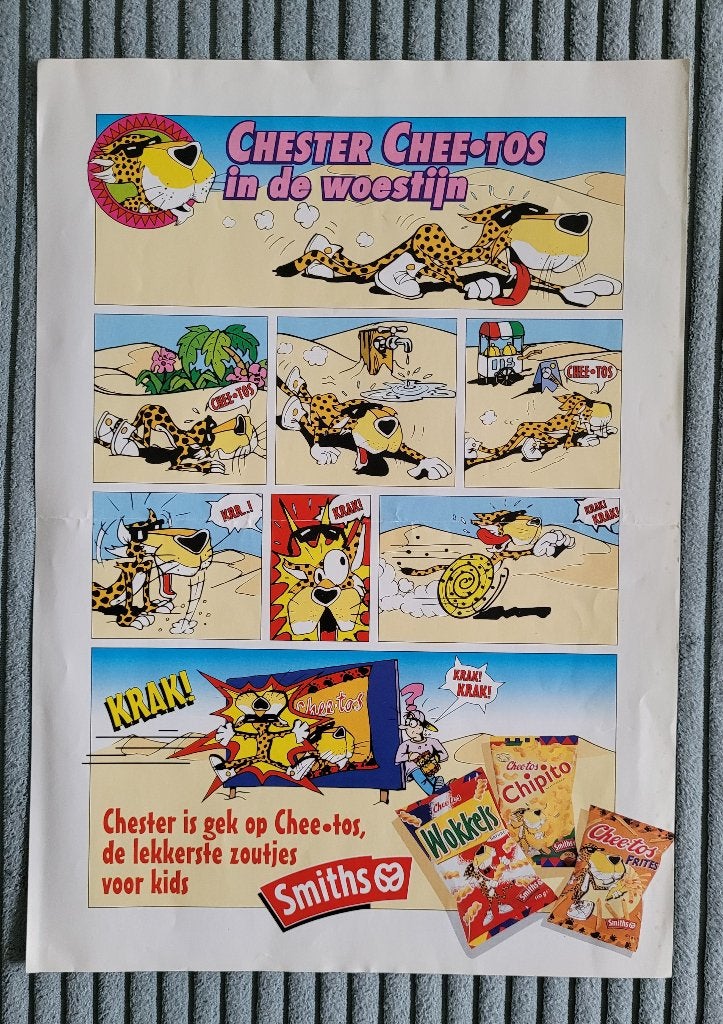 Chester Cheetos in de woestijn, strip op A4, Smiths, Verzamelen, Flippo's, Map, Album of Poster, Chester Cheetos, Strip, Verzenden