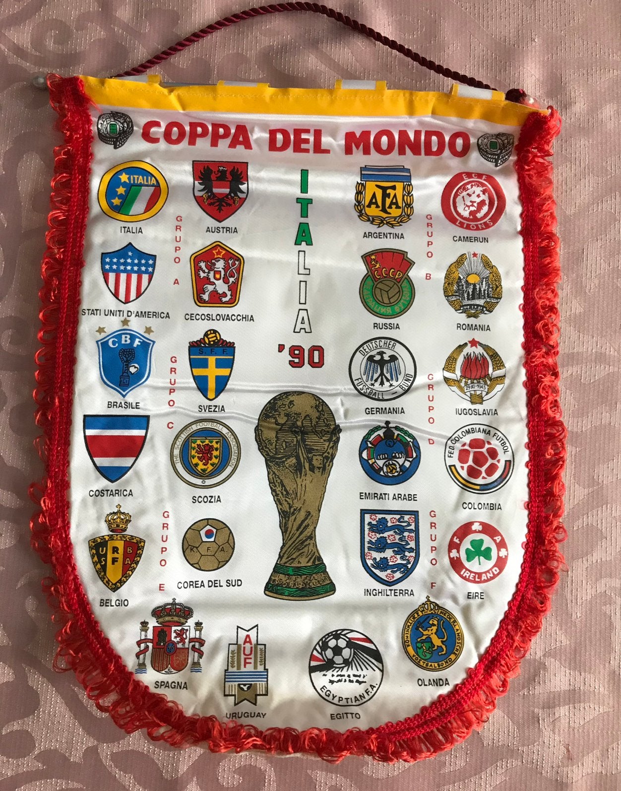 Wimpel wereldbeker Italië 1990, Ophalen of Verzenden, Vaantje of Sjaal