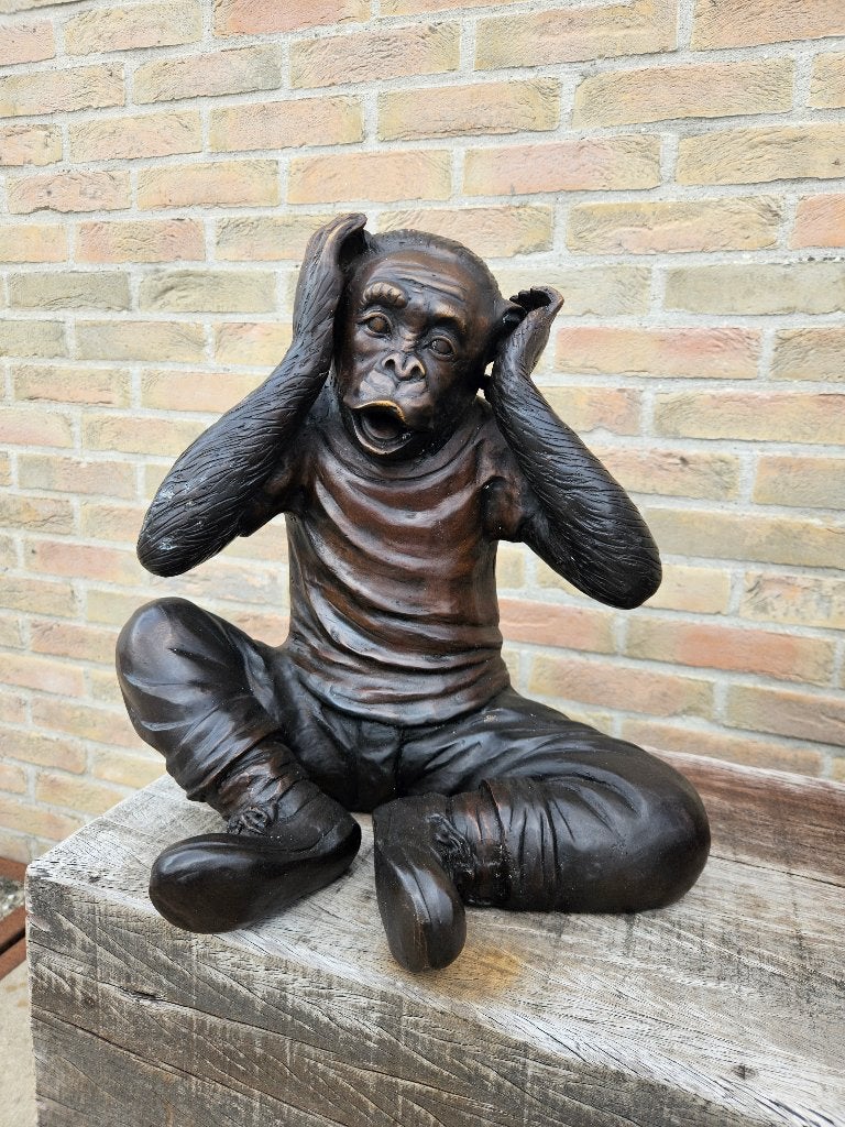 3 BRONZEN HOREN, ZIEN , ZWIJGEN MET GRATIS AZOBE ZUIL KOOPJE, Enlèvement, Neuf, Autres matériaux, Animal