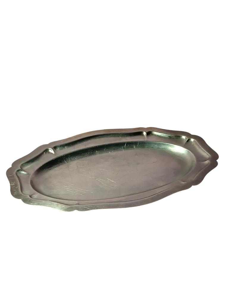 Plat de service ovale inox 40cm x 26cm vintage année 50-60, Antiquités & Art, Enlèvement