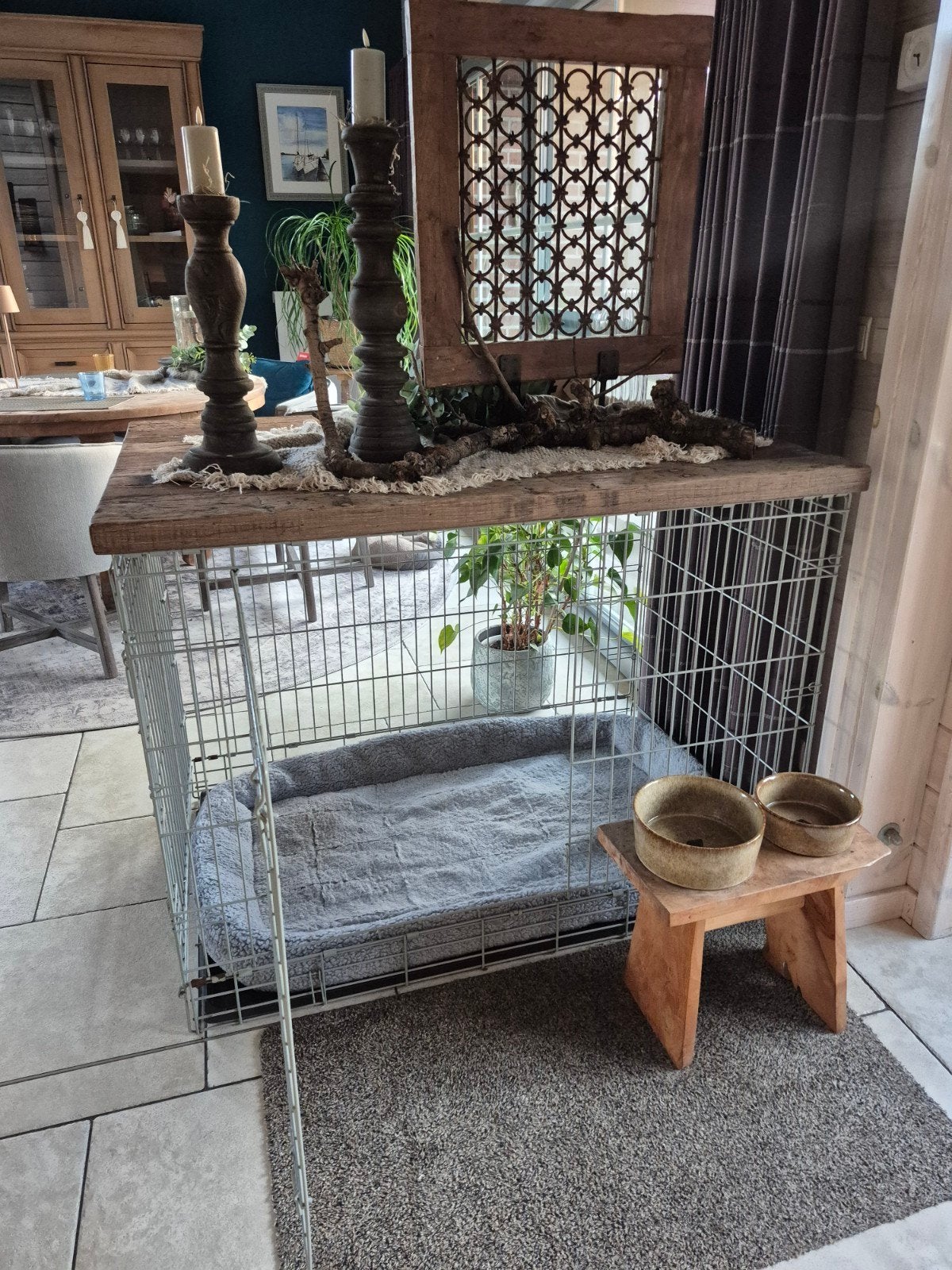 Hondenbench met massief houten blad XXL, Ophalen