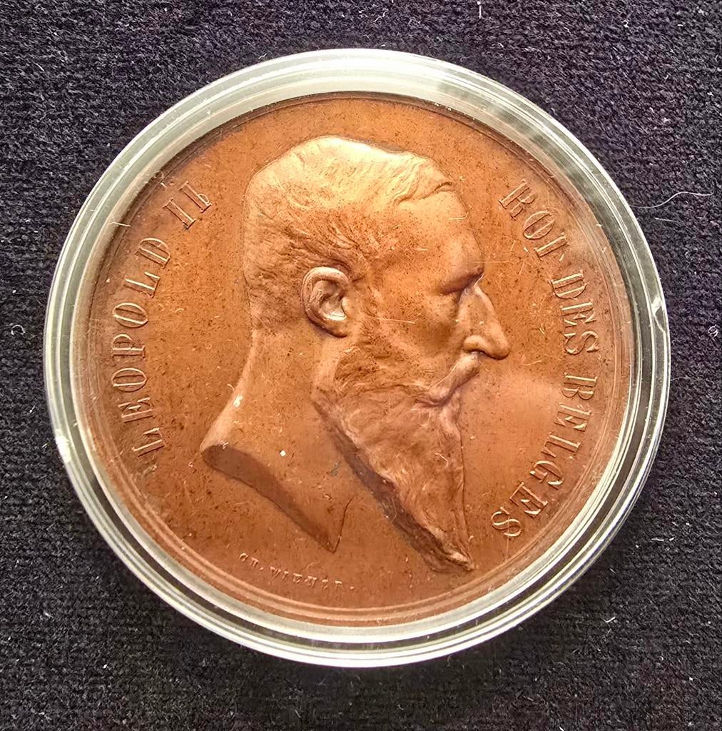 Medaille Wiener 1880 Leopold 2 koning tentoonstelling België, Ophalen of Verzenden, Brons