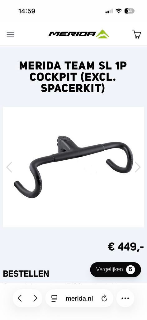 Stuur Merida Team SL 1P Cockpit (excl. spacerkit) carbon, Fietsen en Brommers, Fietsonderdelen, Verzenden, Stuur, Zo goed als nieuw