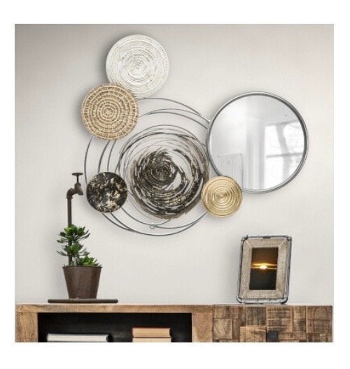Mauro Ferretti wanddecoratie met spiegel – Etnic, Huis en Inrichting, Ophalen, Metaal, Boho, Decoratieobject