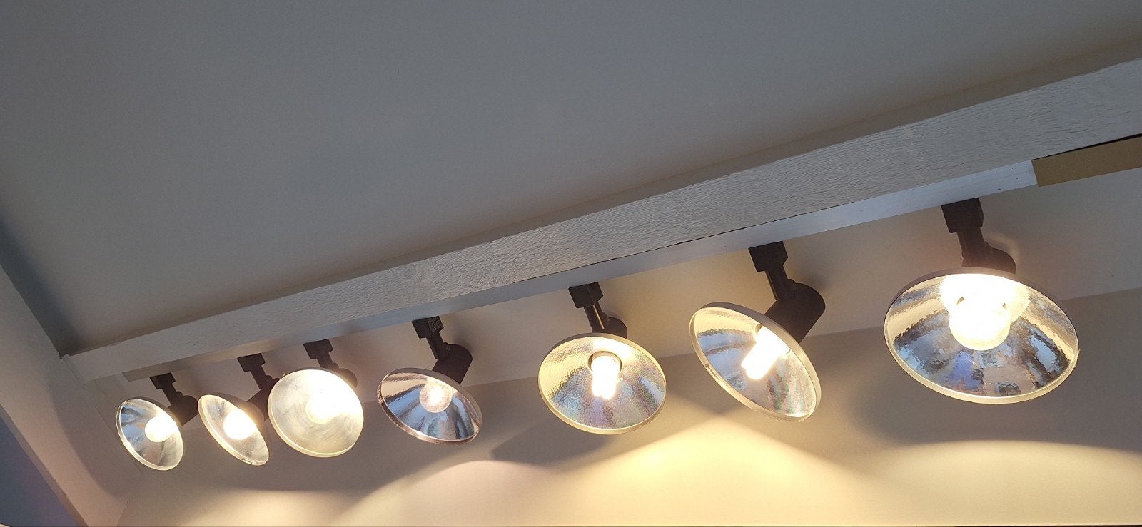 Vintage rail met 7 spots Philips - gebruiksklaar, Huis en Inrichting, Lampen | Spots, Ophalen, Halogeen, Gebruikt, E27 (groot)