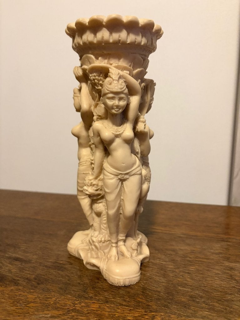 Decoratieve kandelaar / zuil met oosterse figuren, Gebruikt, Ophalen of Verzenden, Kandelaar, Overige merken