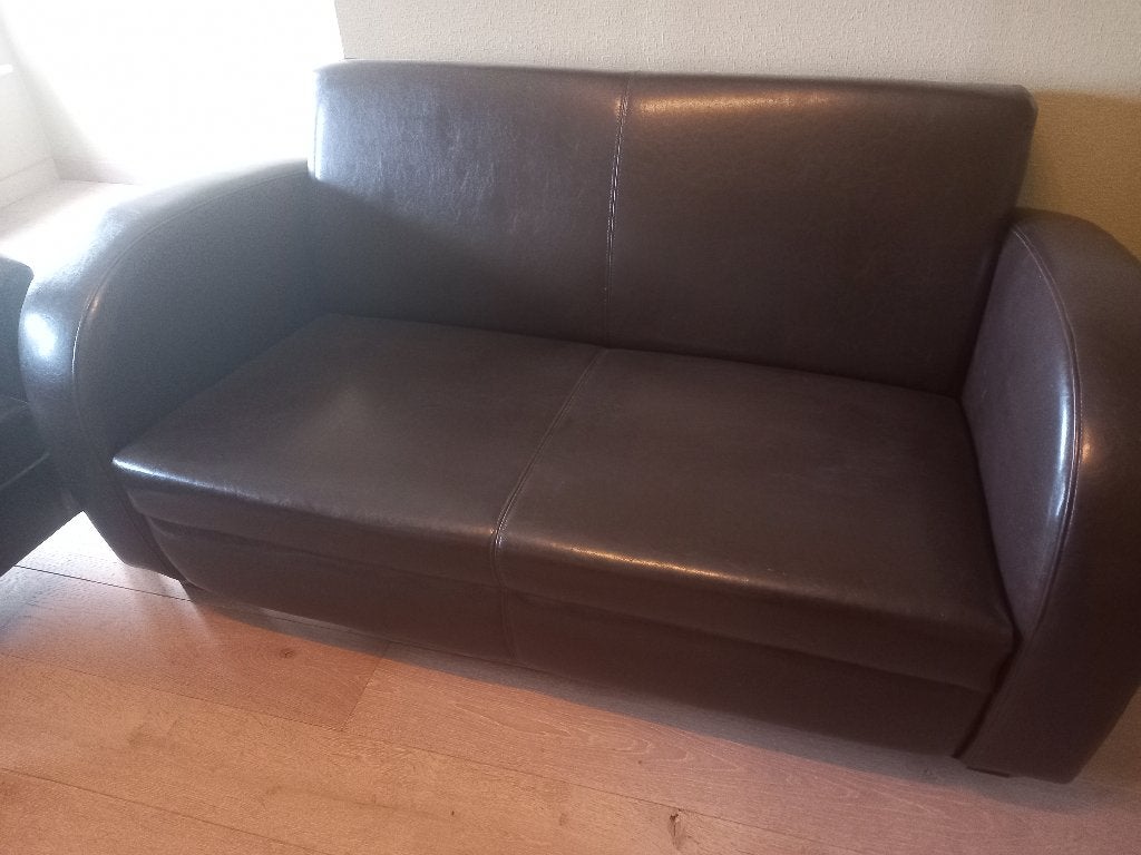 zetel donkerbruin tweezit, twee x eenzit, Ophalen, Kunststof, Tweepersoons, 75 tot 100 cm