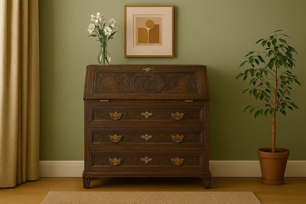 Mooie antieke houten secretaire – massief hout – veel charme, Ophalen, Gebruikt, Louis XV-stijl