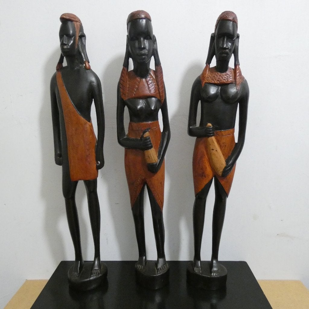 3 Afrikaanse beelden, hard hout, tribale kunst [789], Enlèvement ou Envoi, Bois, Statue