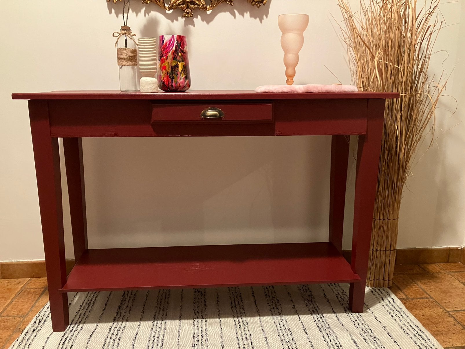 Eiken Wandtafel wijnrood, Huis en Inrichting, Ophalen, Zo goed als nieuw