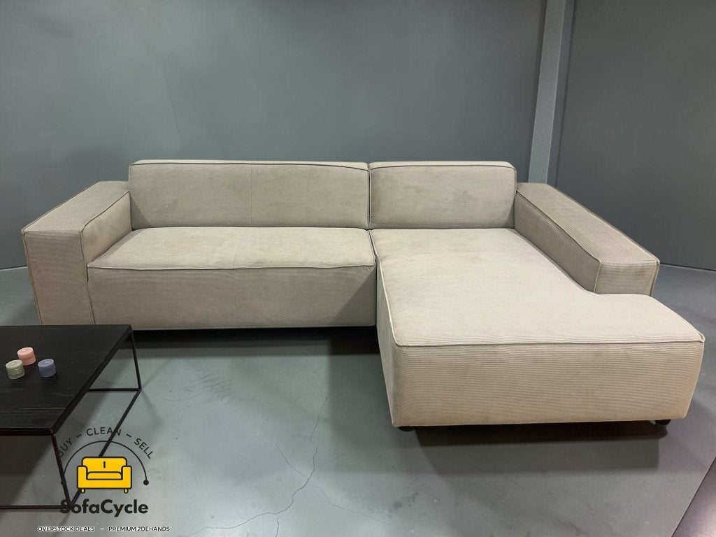 Quattro hoekzetel beige in fluweel, hoek R, Nieuw, Zonnestraat 223-229, 9600 Ronse, België, Info@sofacycle.be, SofaCycle VOF