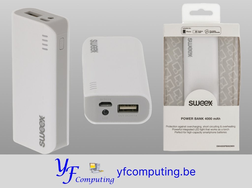 Power Bank Sweex 4000 mAh USB – Blanc, Enlèvement ou Envoi, Neuf, Sweex