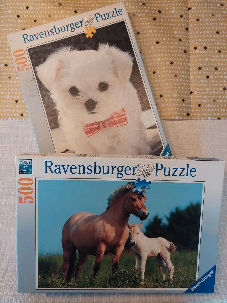 puzzel 500 stukken paard & veulen/ wit hondje, Ophalen, 500 t/m 1500 stukjes, Zo goed als nieuw