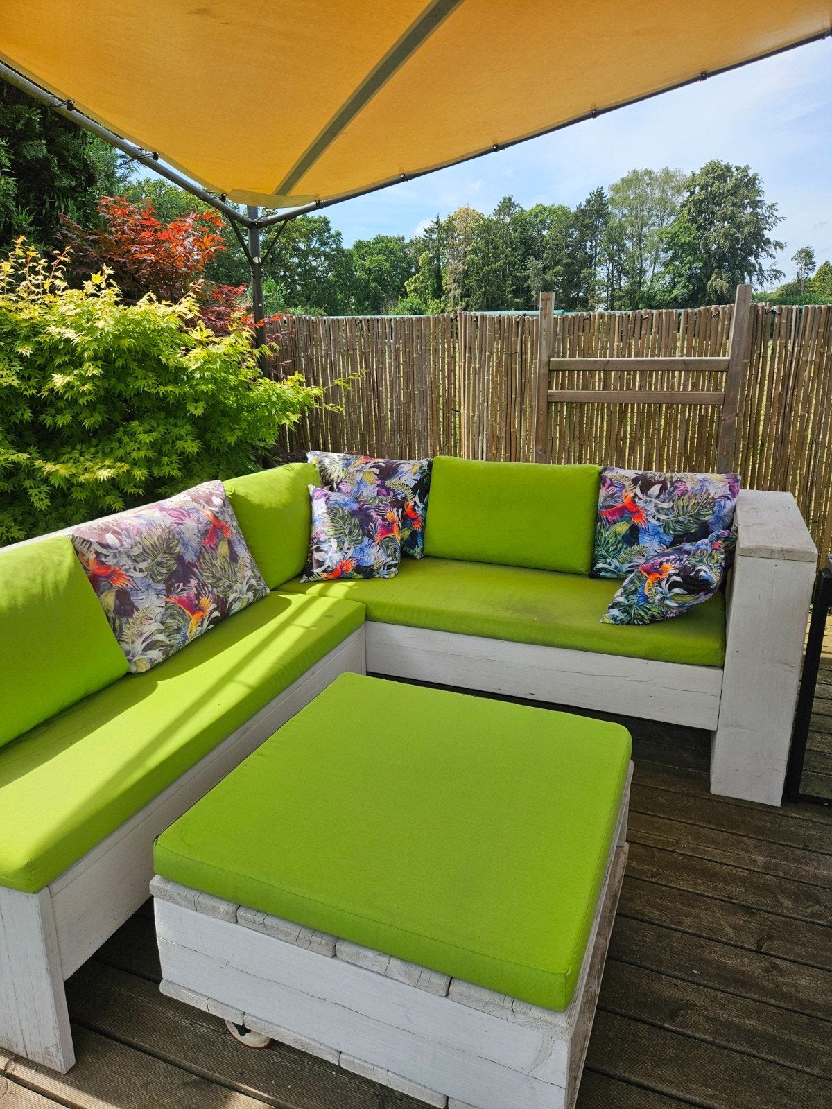Steigerhout loungeset, wit gebeitst, Tuin en Terras, Ophalen, 5 zitplaatsen, Steigerhout, Loungeset