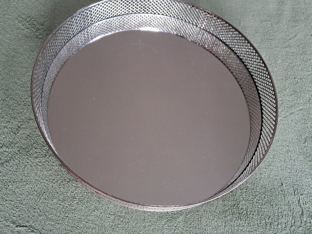 Zilver kleurige spiegel tray, Huis en Inrichting, Gebruikt, Rond, Ophalen of Verzenden, Glas