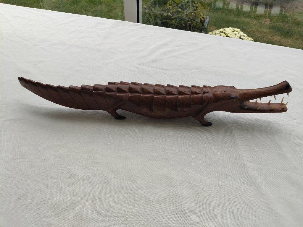 crocodile en bois, Enlèvement, Fait main, Bois, Sculpture sur bois