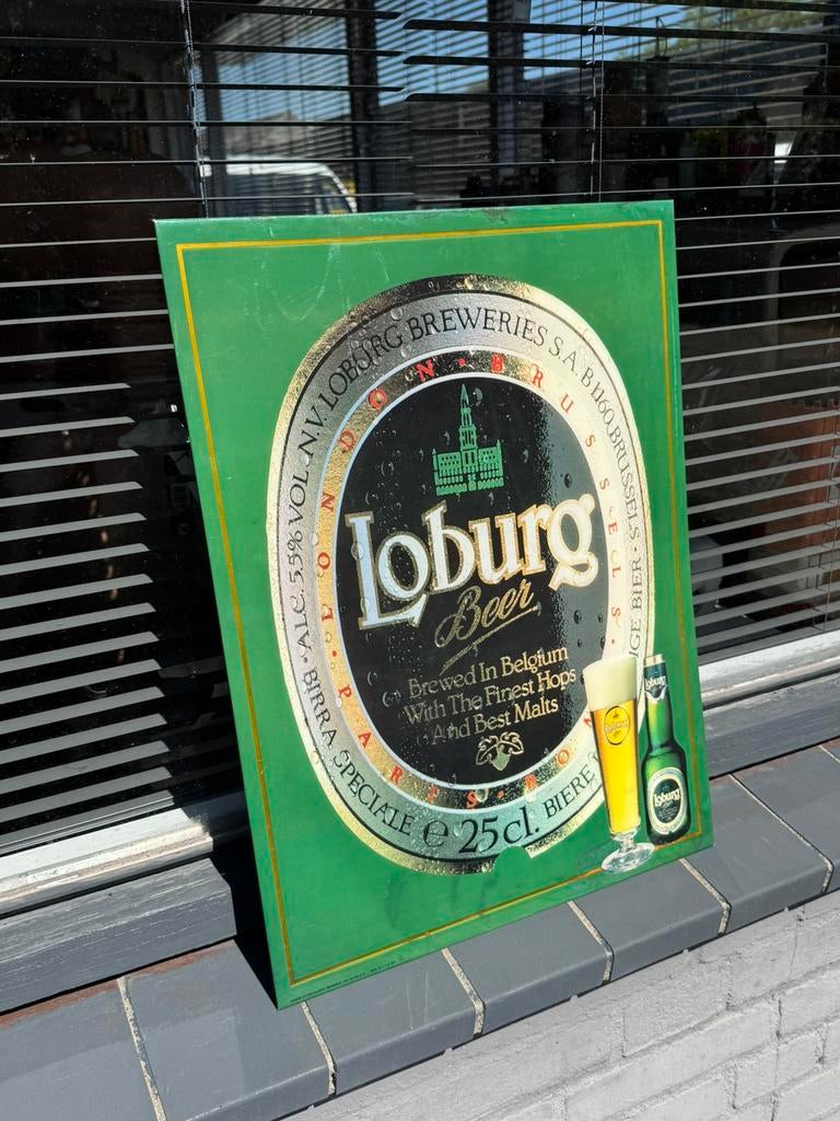 Ancien panneau publicitaire Loburg Bier 1988, Enlèvement ou Envoi, Utilisé, Panneau publicitaire