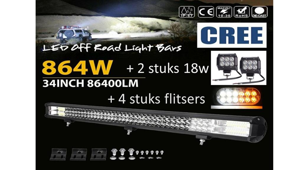 Led bar 864w + 2 stralers 18w + 4 flitsers nieuw!, Auto-onderdelen, Ophalen of Verzenden, Nieuw