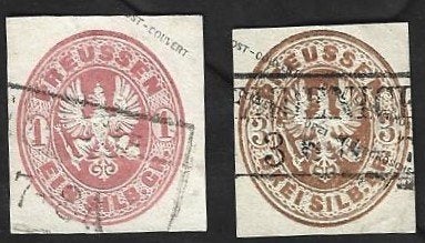 2 Postzegels Pruisen 1861 Pruisische adelaar, Ophalen of Verzenden, Duitse Keizerrijk, Gestempeld