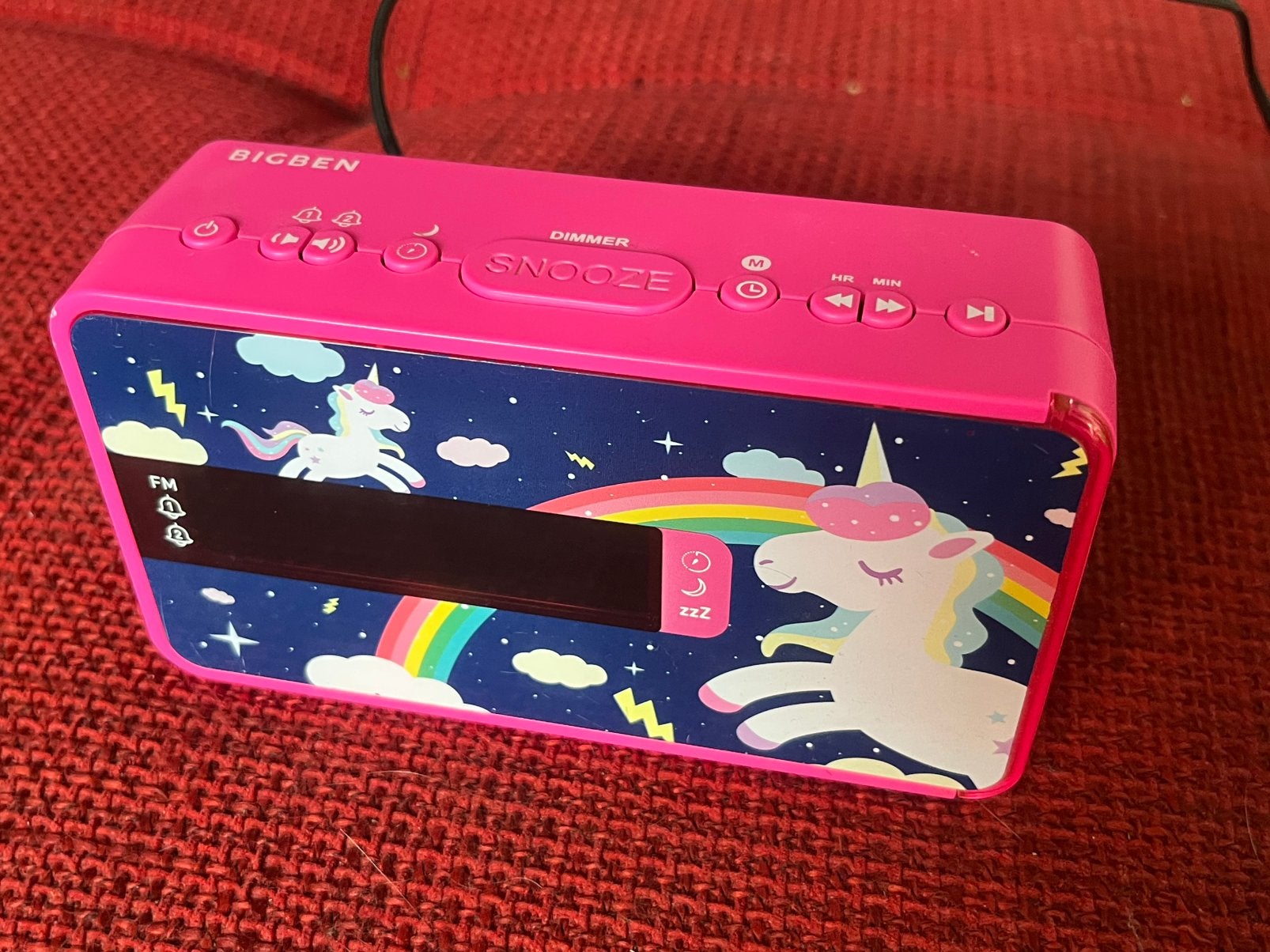 Bigben wekkerradio roze met eenhoorn, Elektronische apparatuur, Wekkers, Ophalen of Verzenden, Zo goed als nieuw