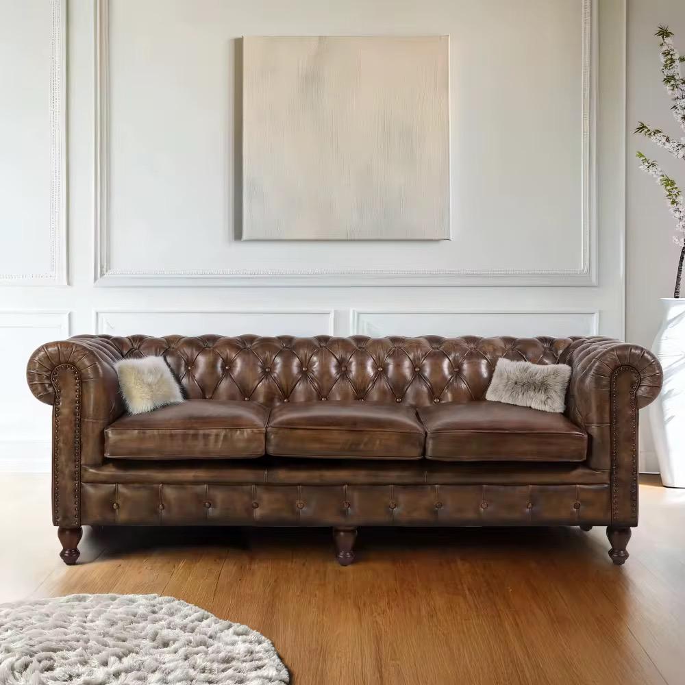 New Style Chesterfield Bank, 3Zits, Modern Design, Luxe Sofa, 100 tot 125 cm, Chesterfield, Old Style, Vintage, Landelijk, Old
