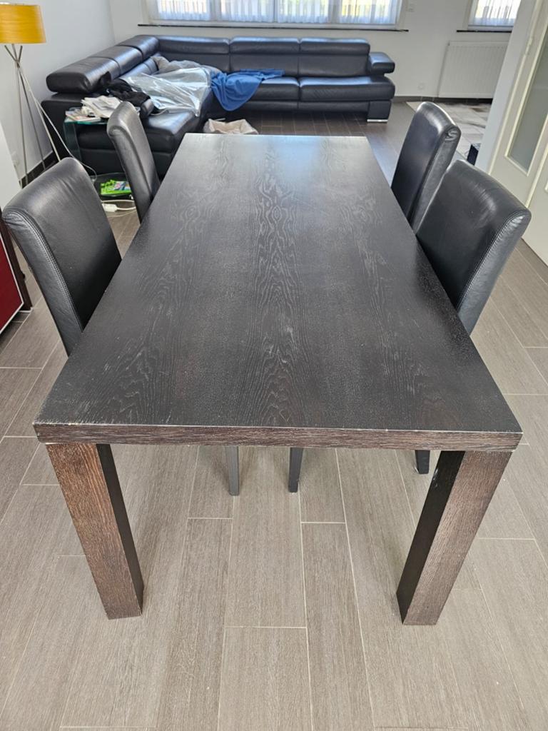 Table à manger 200 cms x 90 cms et 4 chaises cuir/bois IKEA, Enlèvement