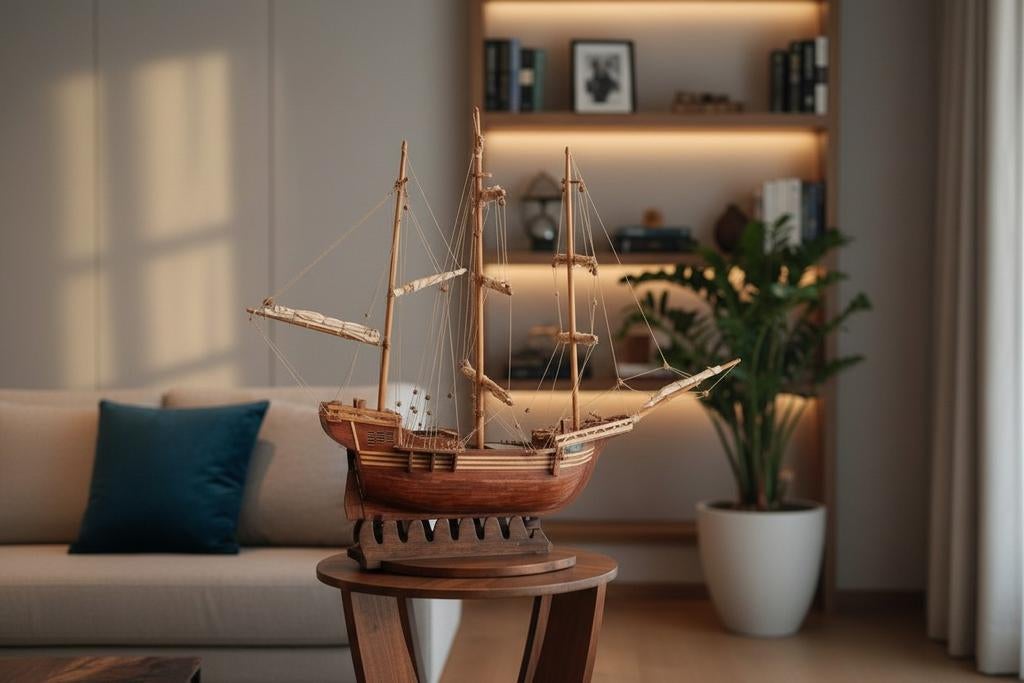 Authentiek Houten Modelscheep “Lucia” – Handgemaakt Nautisch, Antiek en Kunst, Ophalen of Verzenden
