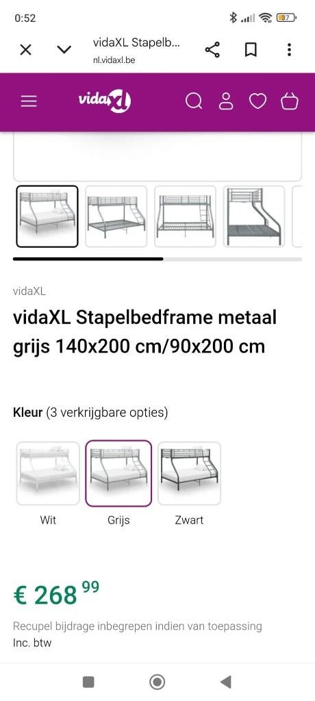 Nieuw stapelbed voor 3 personen. Zilver - 210x98/148x160 cm, Neuf, Gris, 140 cm, Enlèvement