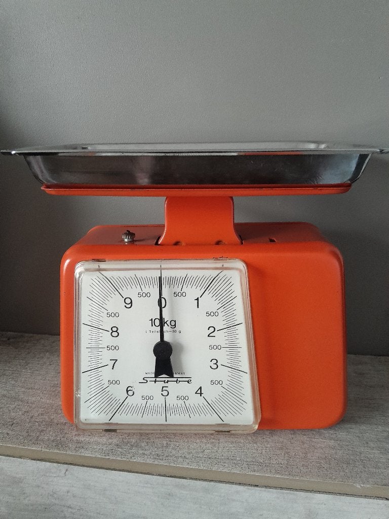 STUBE Germany vintage BE oranje metalen weegschaal, Antiek en Kunst, Ophalen of Verzenden