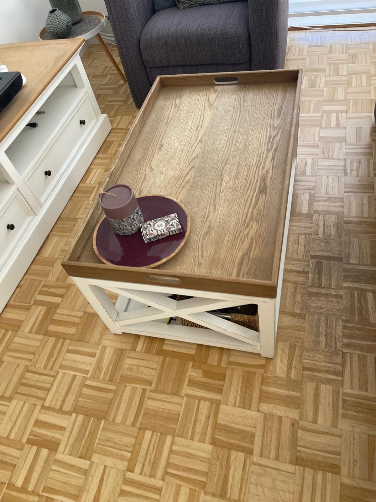 Tv tafel eiken blad landelijke stijl  + salontafel, Ophalen