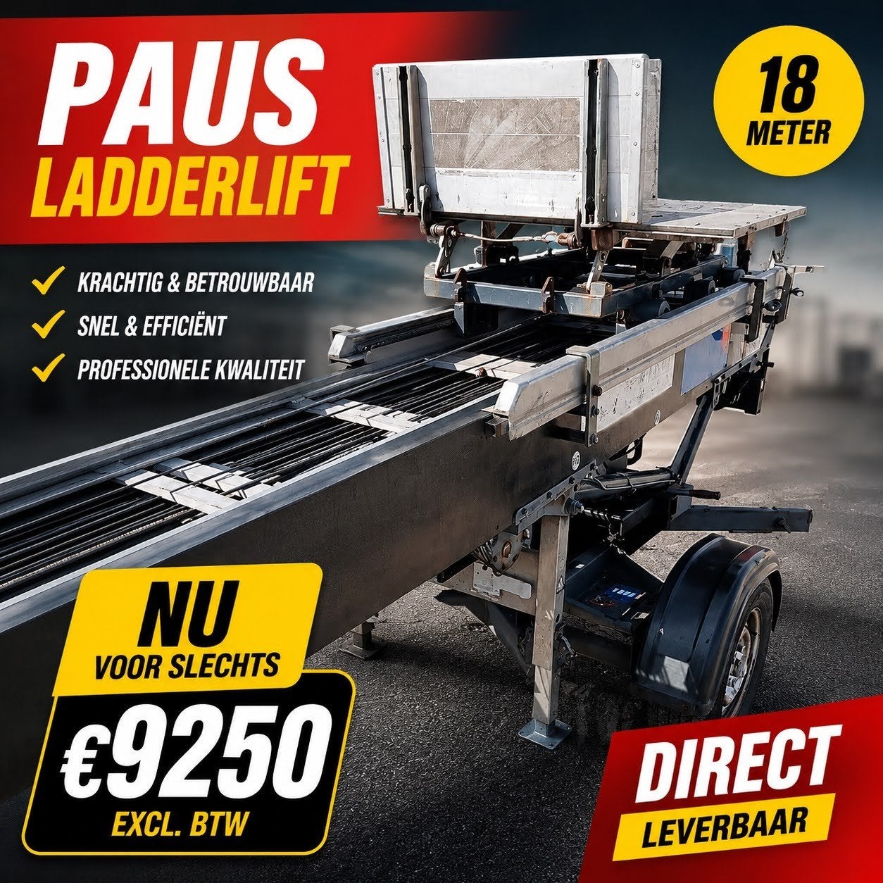 Paus Ladderlift 18 Meter Verhuislift / Pannenlift – € 9.250, Doe-het-zelf en Bouw, Bouwliften, Ophalen, Zo goed als nieuw, Bouwlift