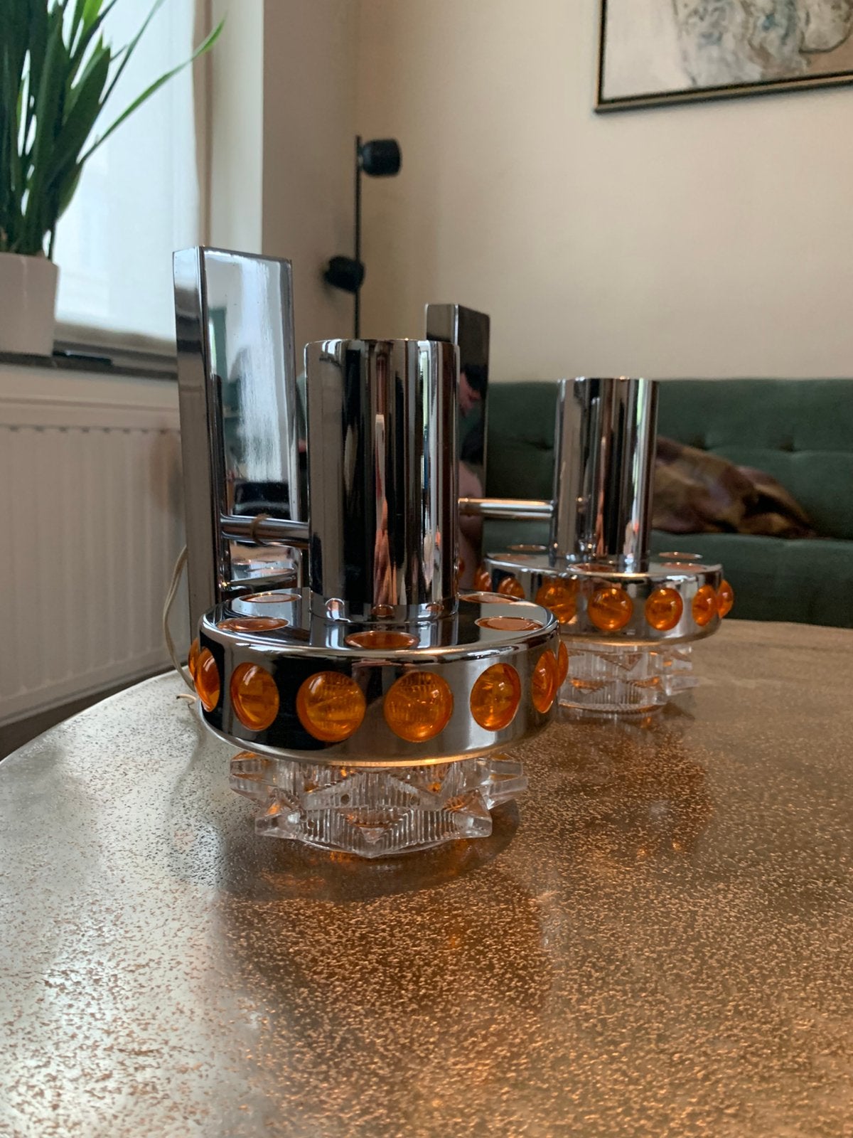 Set van twee vintage wandlampen 70s Raak Amsterdam, Huis en Inrichting, Ophalen, Gebruikt, Oranje, Glas