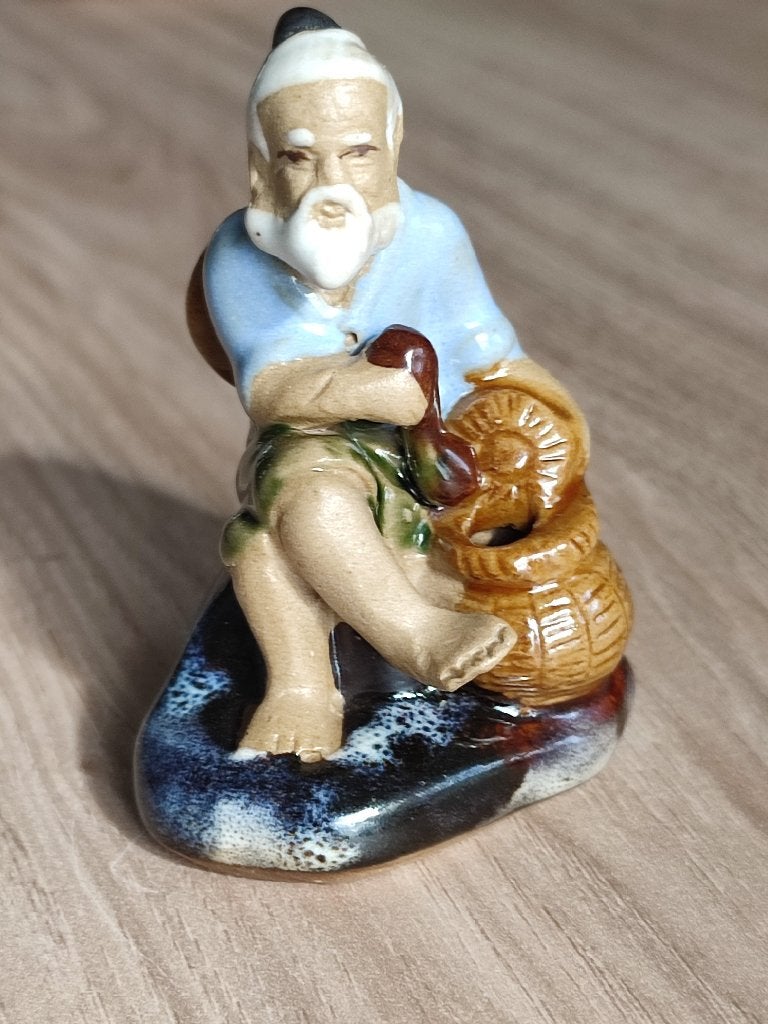 Statuette chinoise Mudman vintage – Sage au panier 7 cm, Collections, Enlèvement, Comme neuf, Humain