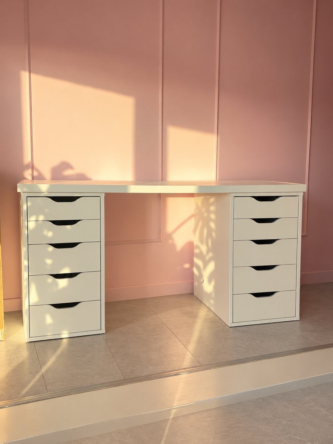 IKEA bureau met 2 ALEX ladekasten – Wit, Ophalen, Gebruikt, Met lades, IKEA
