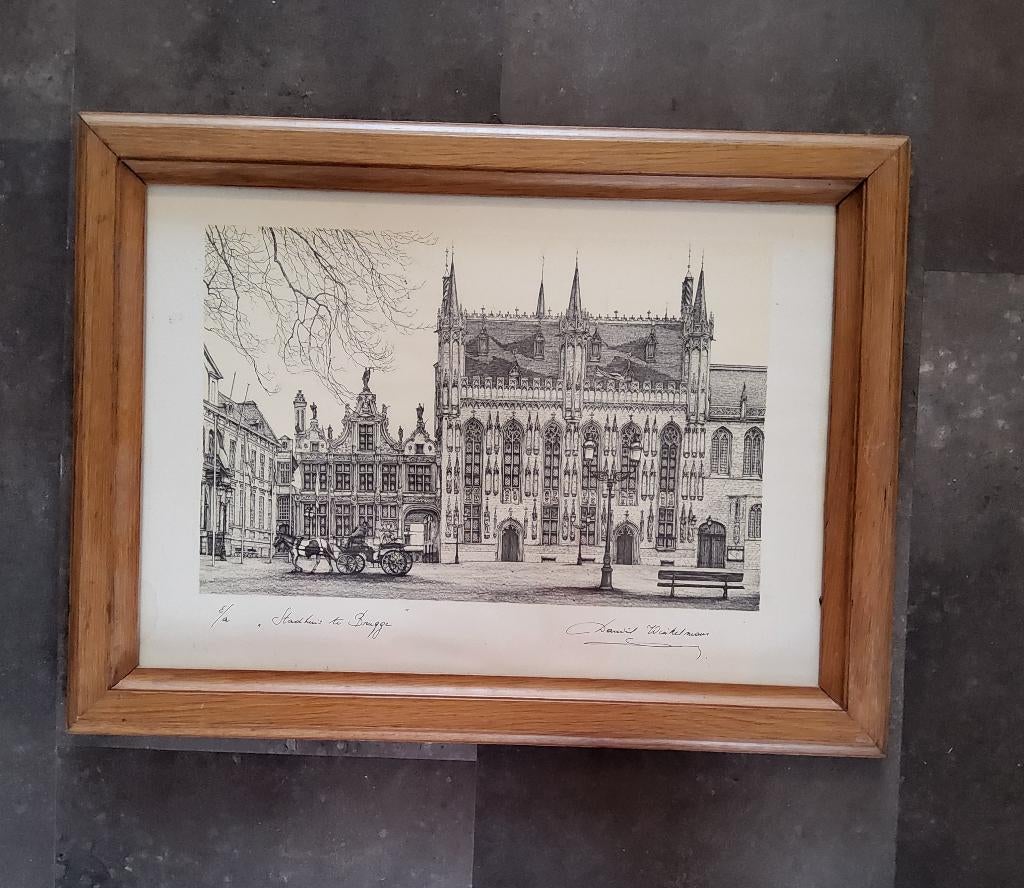Ets e/a Stadhuis te Brugge door Daniel Winkelmans, Antiek en Kunst, Kunst | Etsen en Gravures, 43 cm, Architectuur, 58 cm, 1950 - 1999
