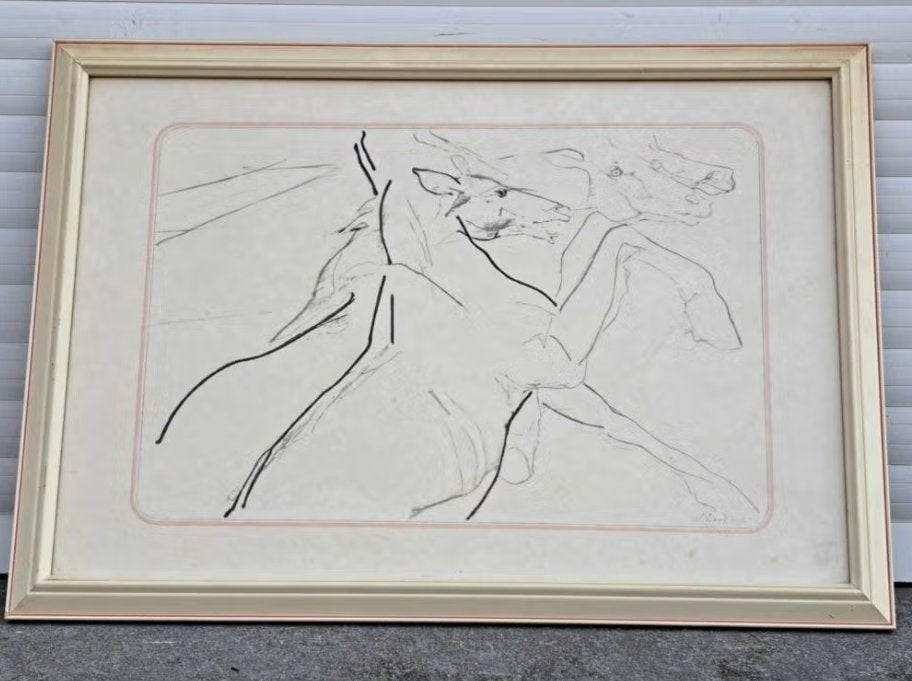 lithographie chevaux signe octave landuyt, Ophalen of Verzenden, Lithografie