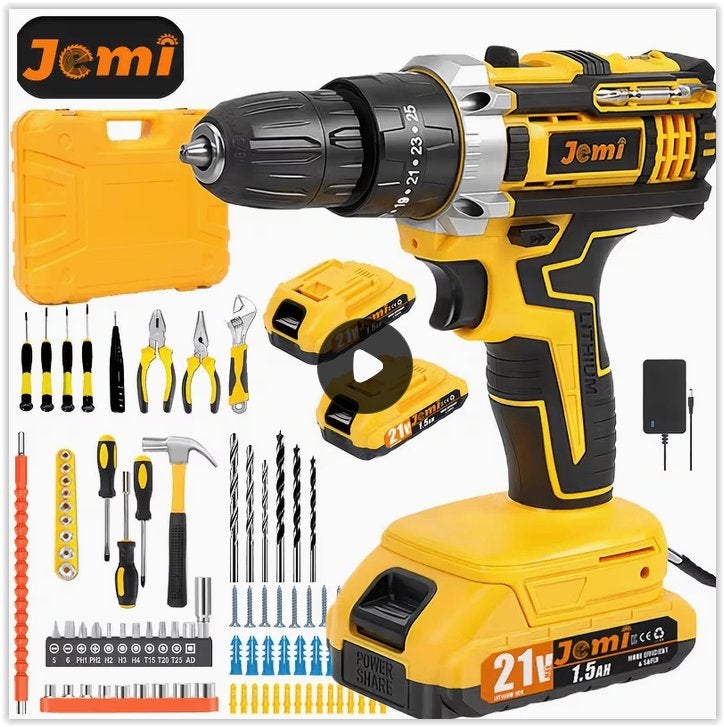 Kit de perceuse Jemi Tool 21V, batterie 2,  25+3 réglages, Neuf, Enlèvement ou Envoi, Perceuse, 400 à 600 watts