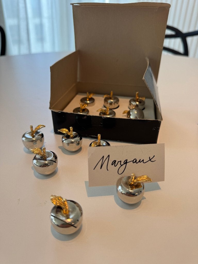 Lot vintage de 12 porte-cartes de table pomme en argent, Enlèvement ou Envoi