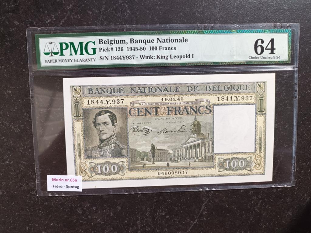 FDC 100 francs Dynastie 1946 pmg 64!!, Postzegels en Munten, Bankbiljetten | België, Ophalen of Verzenden, Los biljet