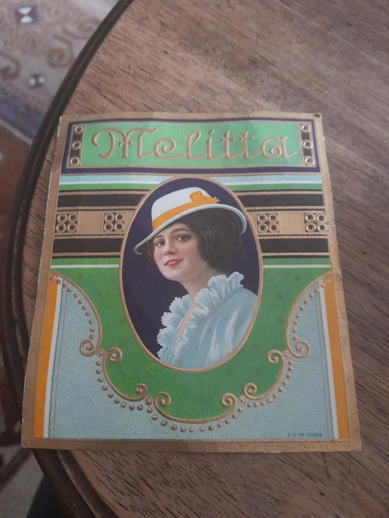 etiquette en papier Melitta/  marque allemande pr caféfiltre, Enlèvement ou Envoi, Comme neuf