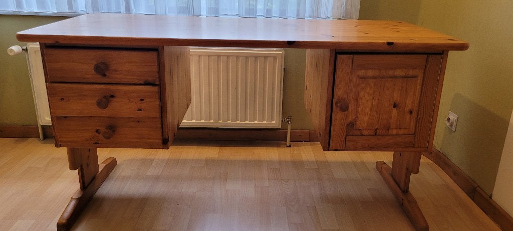 bureau en bois massif, très solide, 64 cm, Classique, 144 cm, Avec tiroirs